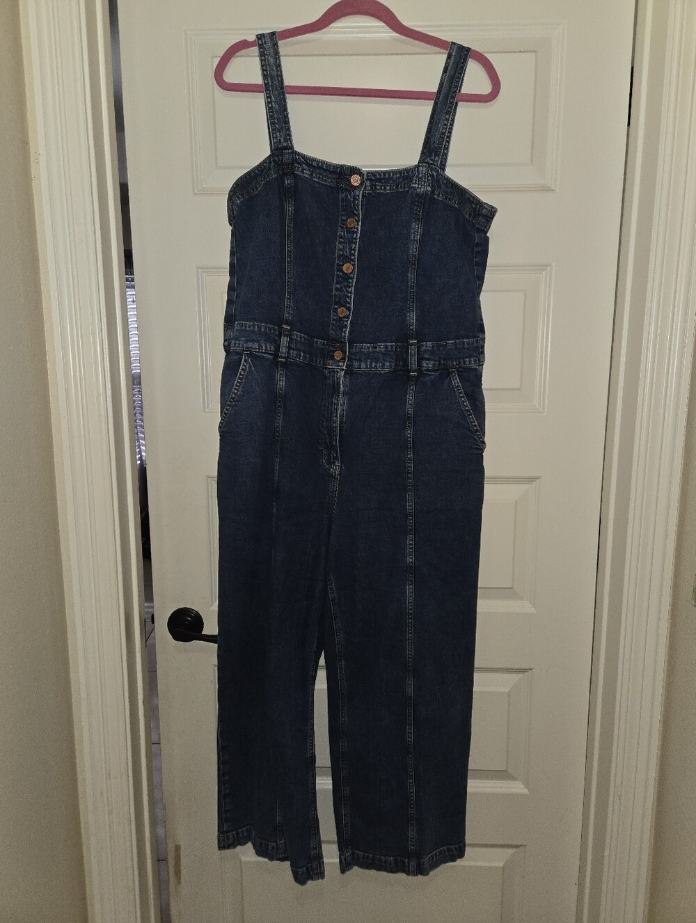 GAP Dark Blue Denim Button-Front Jumpsuit